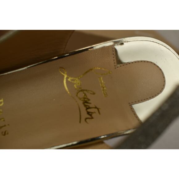 LOUBOUTIN POSTDAM 130 IVORY GOLD GLITTER LEATHER SLING BACK PLATFORM PUMPS 40.5 - Picture 11 of 12